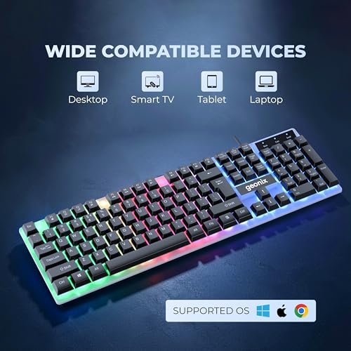 Geonix Cruiser K5, Wired Gaming Keyboard, 104 Keys, 1.5m Cable, 12 Multimedia Keys, USB Interface, RGB Colour, Plug and Play - Image 5