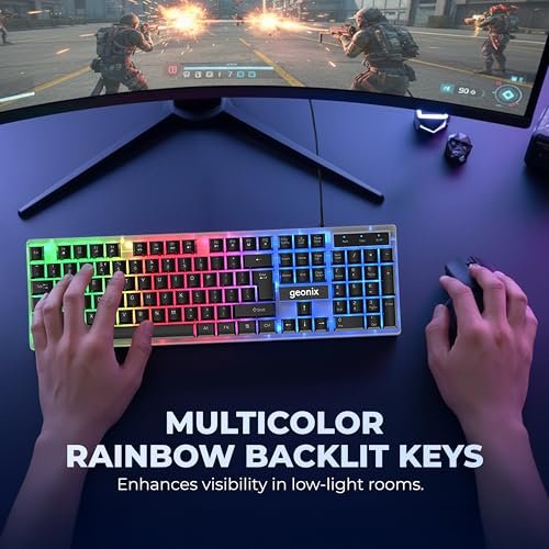 Geonix Cruiser K5, Wired Gaming Keyboard, 104 Keys, 1.5m Cable, 12 Multimedia Keys, USB Interface, RGB Colour, Plug and Play - Image 6