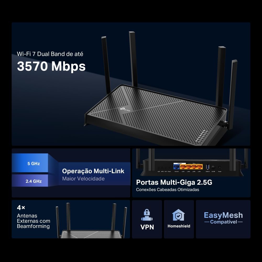 TP-Link Archer BE230 Dual-Band BE3600 Wi-Fi 7 Router| 4K/8K Streaming | 3.6 Gbps | 2×2.5G + 3×1G Ports, USB 3.0, 4K-QAM, 4 Antennas | VPN, EasyMesh, MU-MIMO | Works with Alexa and Google Assistant - Image 5