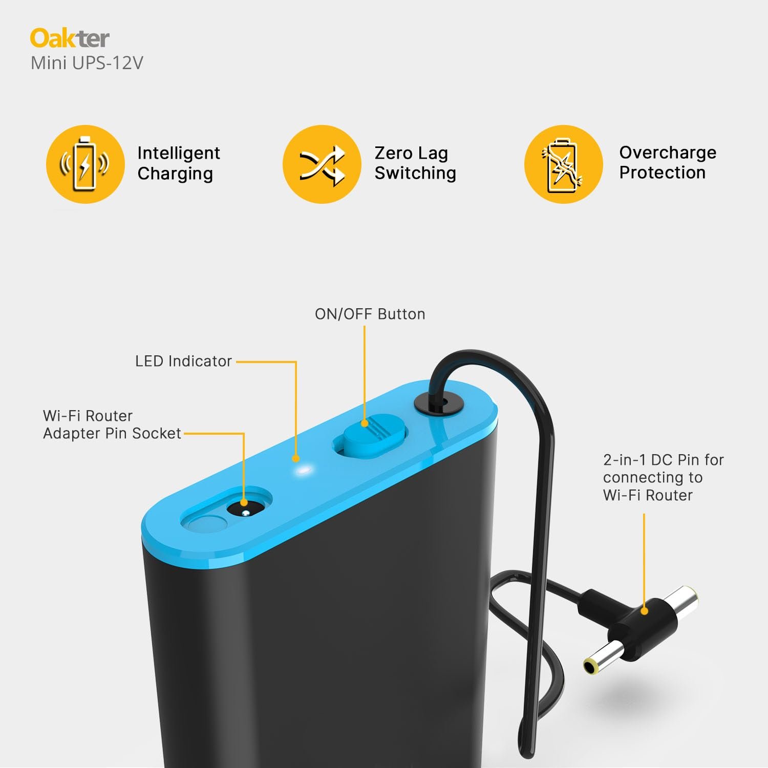 Oakter Mini UPS for 12V WiFi Router Broadband Modem | Backup Upto 4 Hours | WiFi UPS Power Backup During Power Cuts | UPS Broadband Modem | Current Surge & Deep Discharge Protection - Image 7