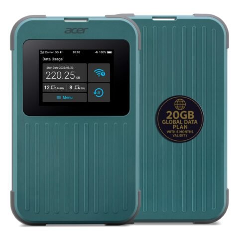 Acer Connect M4 5G Mobile Hotspot | WiFi 6 Dual Band | Connect up to 16 Devices | Access Networks in 135+ Countries I 2.4” Touchscreen | 8000mAh Battery | Tri SIM | Rugged IP68 | USB-C Fast Charging