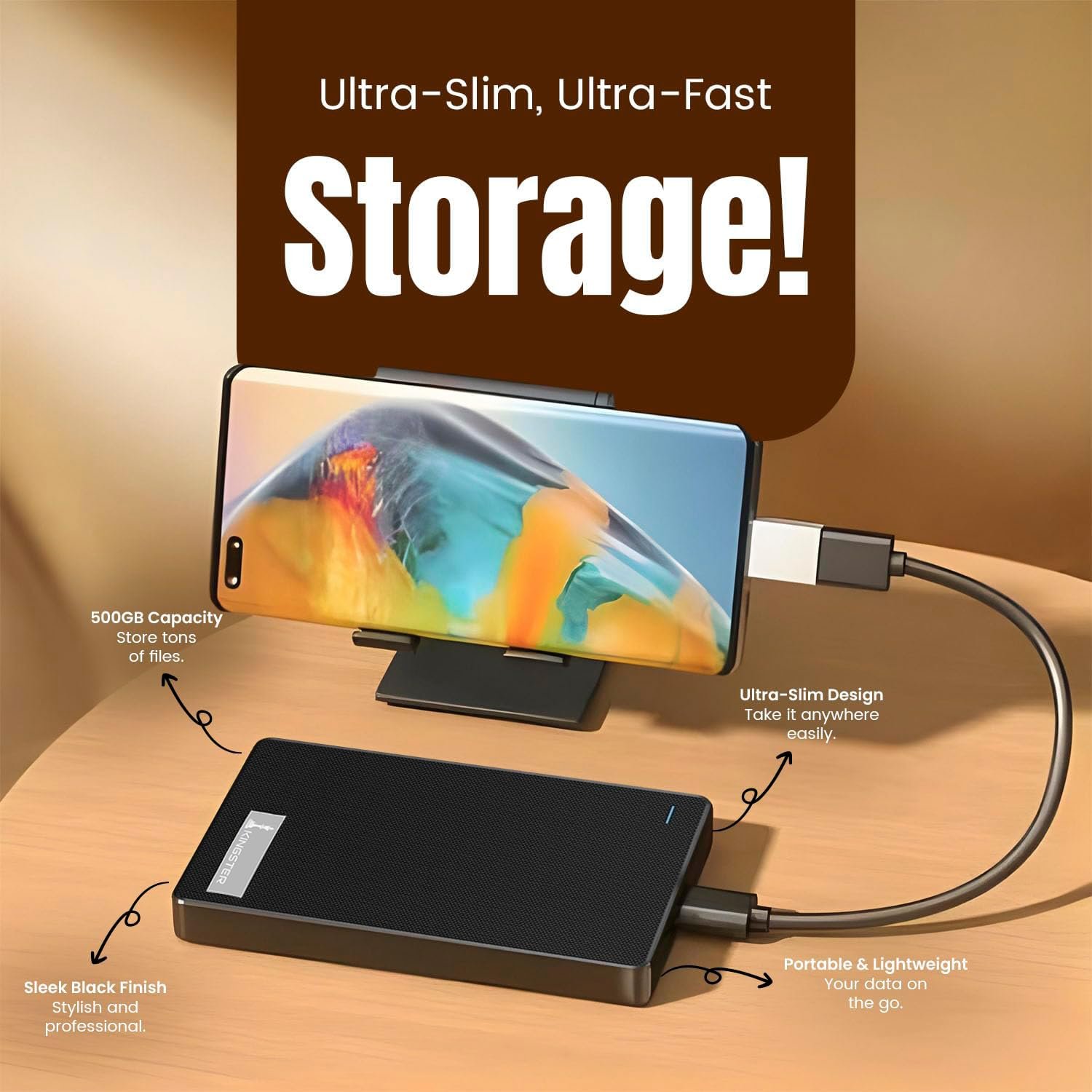 KINGSTER® 500GB Ultra Slim External Hard Drive | Portable HDD | USB 3.0 High-Speed 5Gbps | Plug & Play | Backup Drive for Laptop, PC, Mac | Lightweight & Durable – Black - Image 8