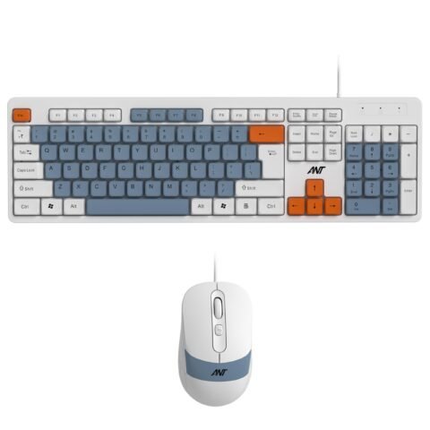 Ant MASTER 20 Wired Combo Keyboard & Mouse Set | 104 Key Membrane Keyboard 5 Million Keystroke Life | 2400 DPI Adjustable Mouse 1 Million Clicks | USB Plug & Play | Windows/Mac/Linux-White Grey Orange