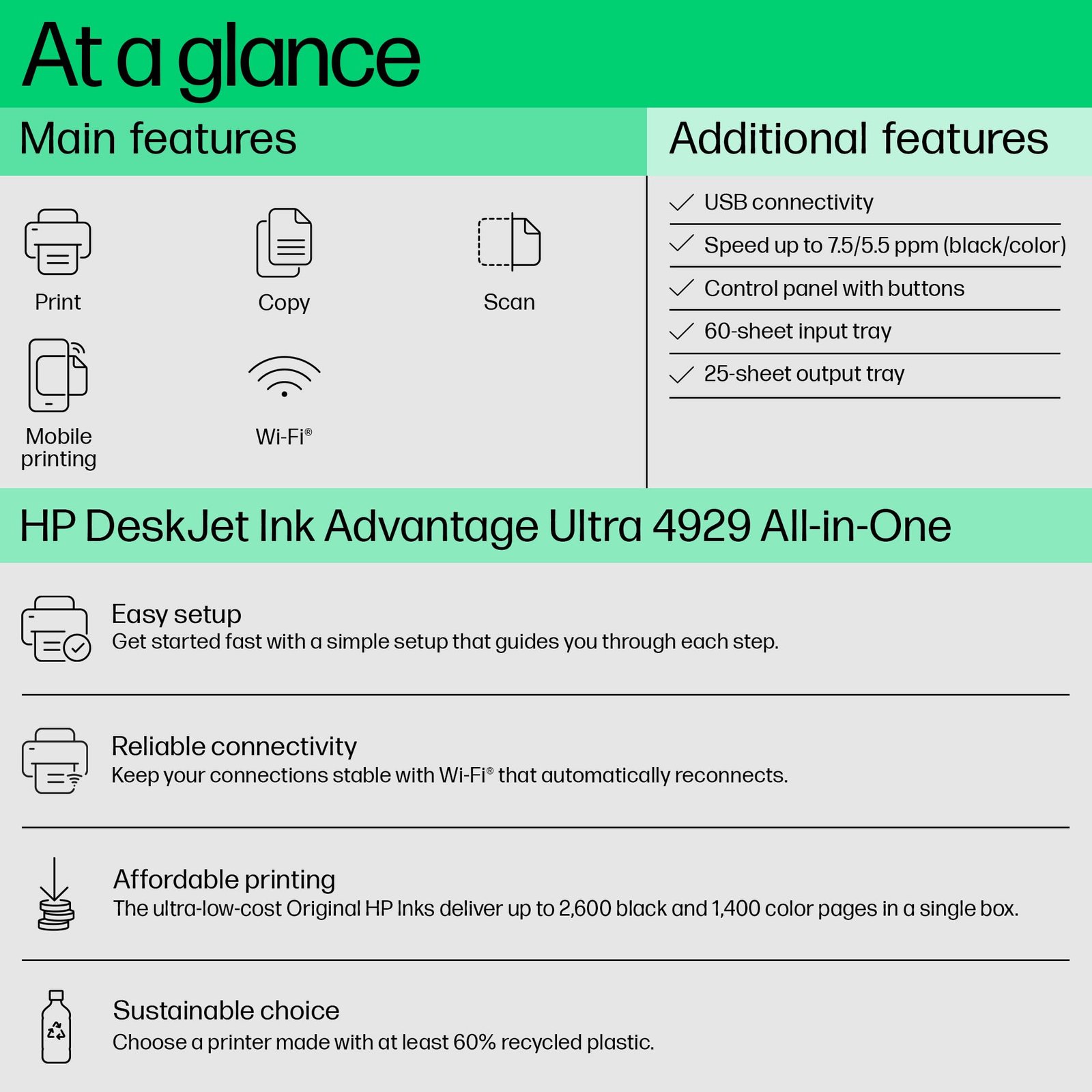 HP Ultra Ink Advantage 4929 WiFi Aill-in-One Colour Printer | Additional 2 Sets of Ink | 1 Year Warranty - Image 2