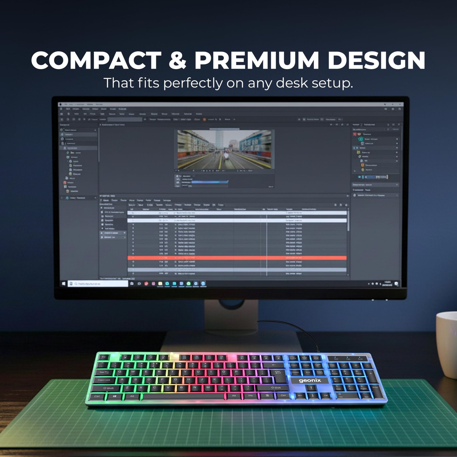 Geonix Cruiser K5, Wired Gaming Keyboard, 104 Keys, 1.5m Cable, 12 Multimedia Keys, USB Interface, RGB Colour, Plug and Play - Image 4