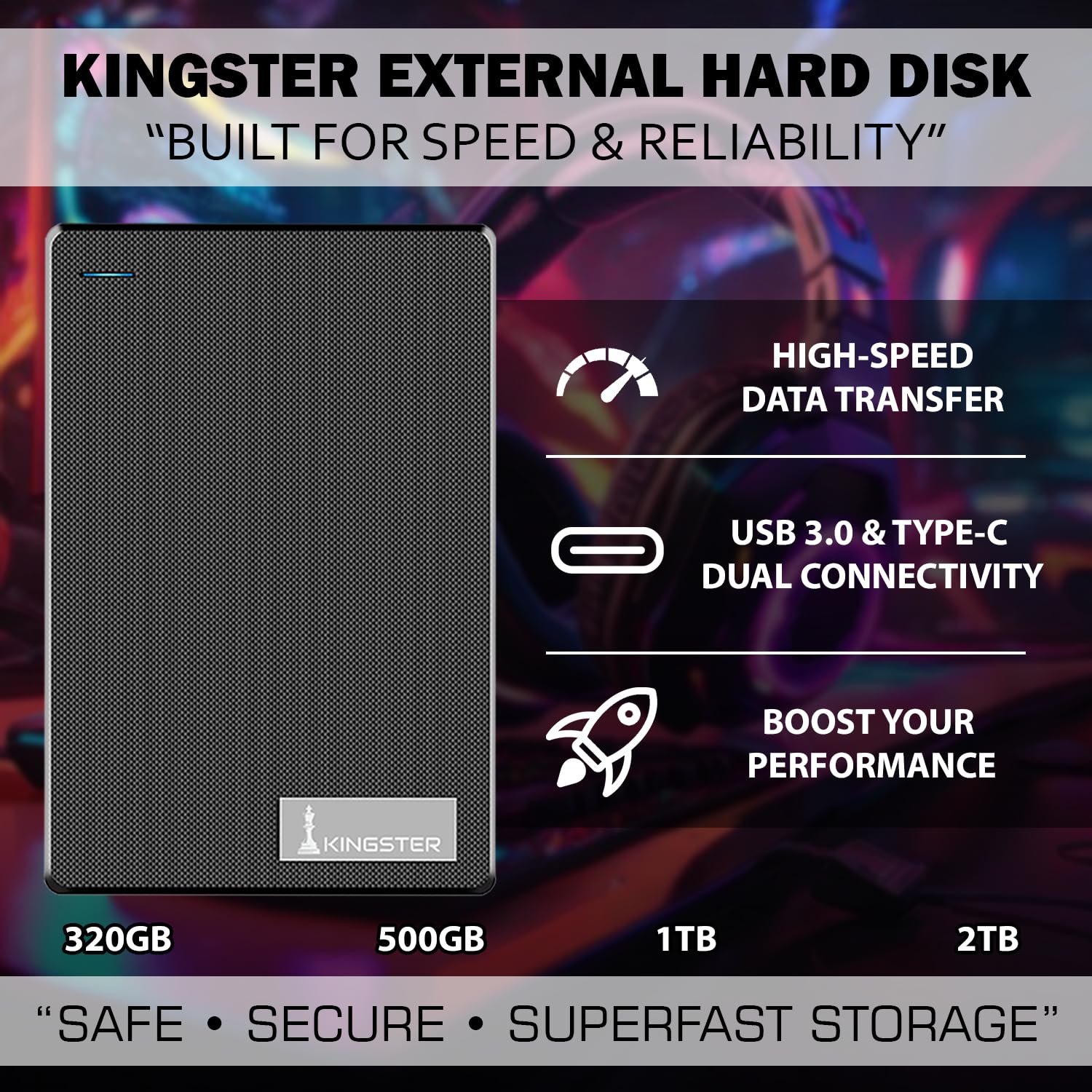 KINGSTER® 500GB Ultra Slim External Hard Drive | Portable HDD | USB 3.0 High-Speed 5Gbps | Plug & Play | Backup Drive for Laptop, PC, Mac | Lightweight & Durable – Black - Image 5