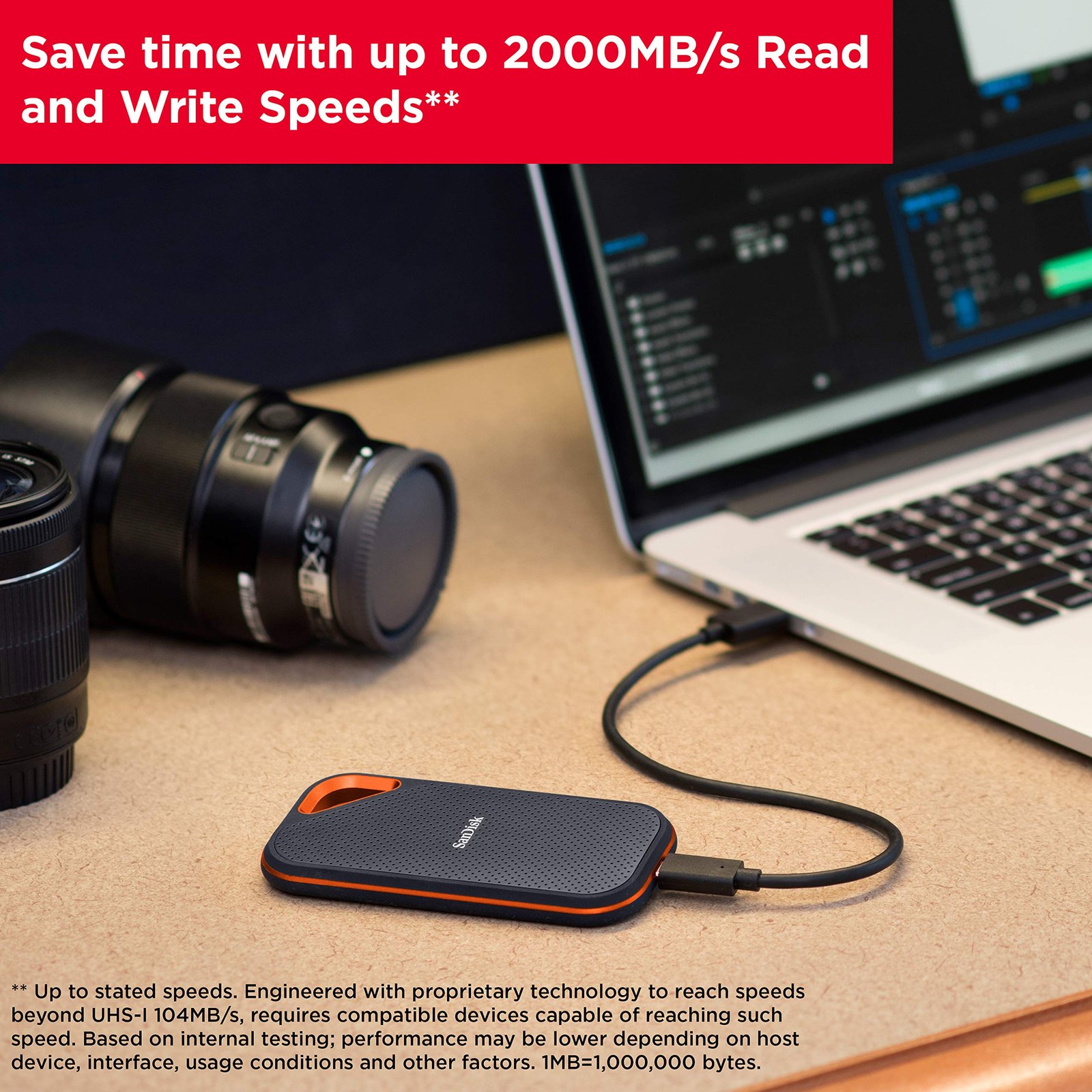 SanDisk 1TB Extreme Pro Portable SSD 2000MB/s R/ W, Upto 3 meter drop protection with IP65 water and dust resistance, Metal Enclosure, PC, MAC & TypeC Smartphone Compatible, 5Y Warranty,External SSD - Image 4