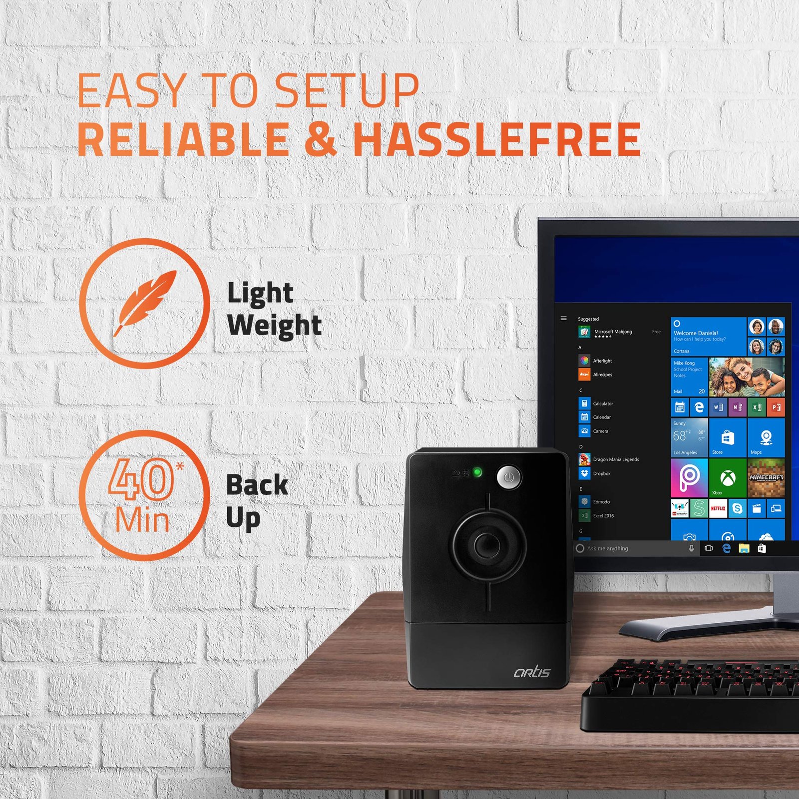 Artis PS-600VA 600VA Line Interactive UPS for Personal Computers, Desktop PCs, Laptops, Routers, Networking Devices and Gaming Consoles - Image 2