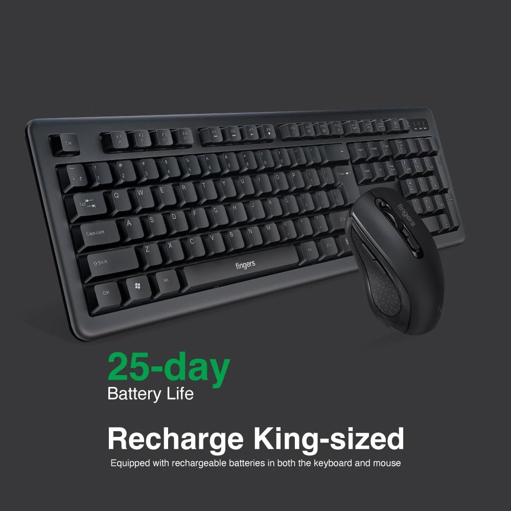 Duo-Recharge Wireless Deskset (Mouse + Keyboard) Combo (Rechargeable Batteries with 25-Day worktime, 2.4 GHz Technology with USB Nano Receiver, Windows, macOS, Linux & Chrome OS Compatible) - Image 5