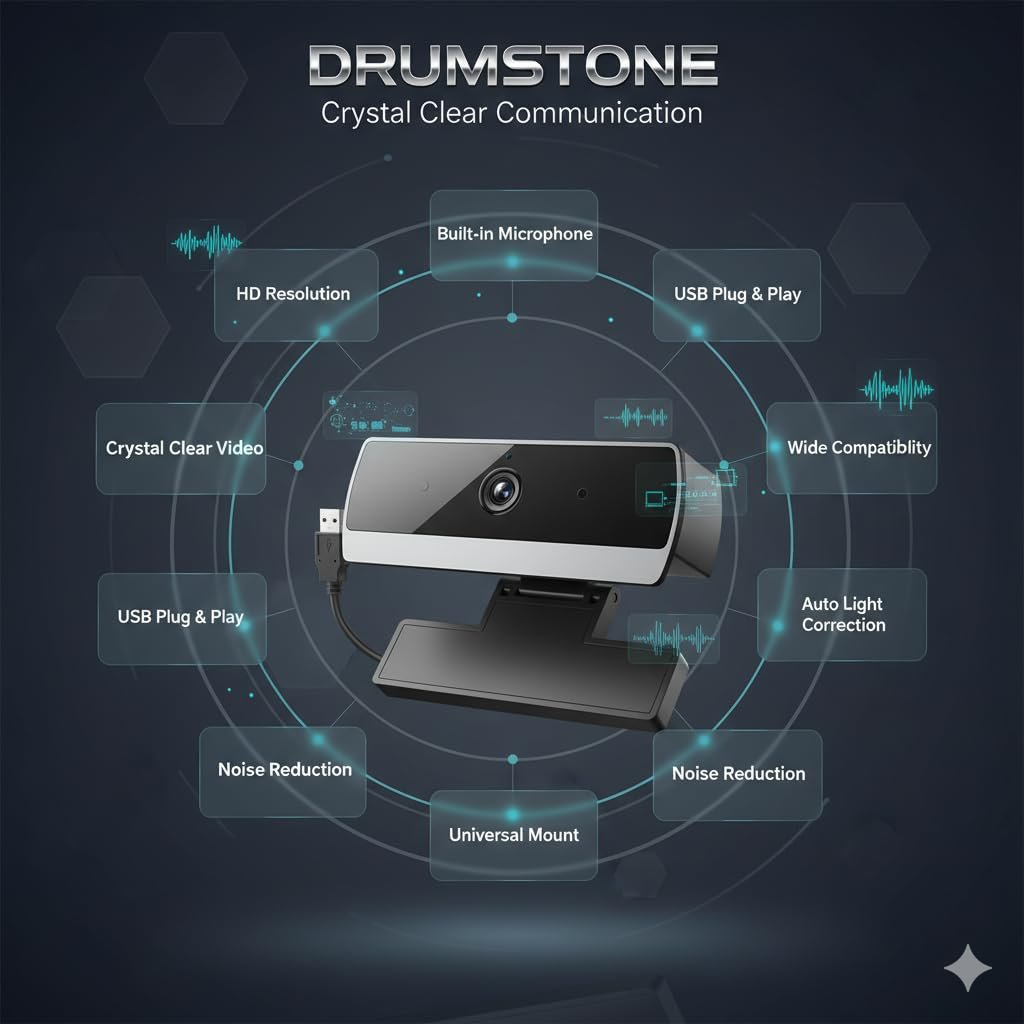Drumstone HD Webcam with Built-in Microphone, USB Plug & Play Camera for Online Classes, Video Calling, Streaming, Office Meetings and Laptop/Desktop Compatibility - Image 7