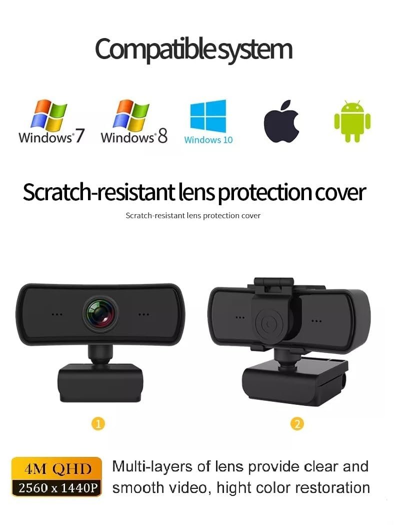 TECHDASH 2K Webcam with Privacy Cover - Noise Reduction, Plug & Play, Inbuilt Mic - for Video Conferencing, Streaming, and Online Meetings & YouTube Web Camera Compatible with PC, Laptop, Desktop