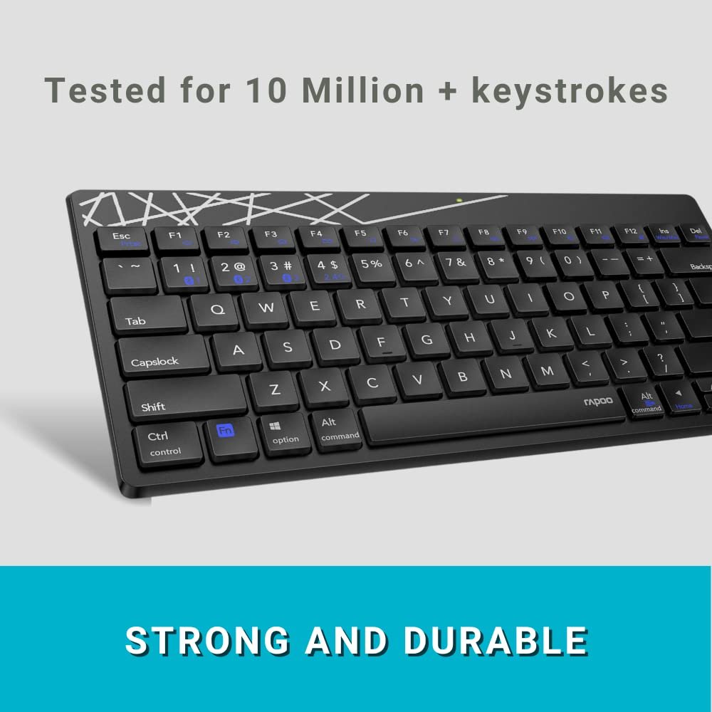 Rapoo 8000M Multi-Device Wireless & Bluetooth Keyboard & Mouse Combo | Spill Resistant |2.4GHz, BT 3.0 & 4.0 | 1300 DPI | Windows & Mac OS Support |Silent Keys | 3 Yrs Warranty |Silent |Black - Image 5