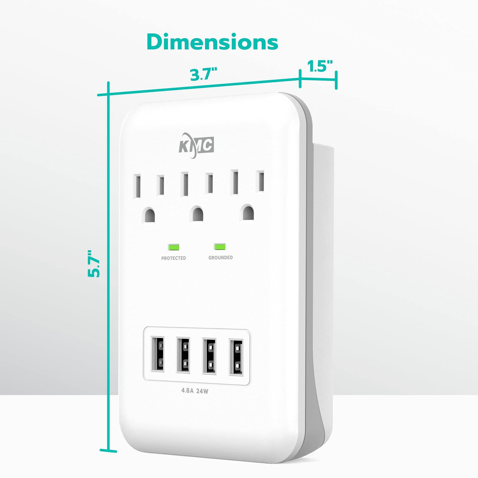 KMC 3-Outlet Wall Mount Surge Protector 1200 Joules with 4.8 AMP USB Charging Ports, 4 USB Charging Ports and 1 Phone Holders for Home, School, Office, ETL Certified - Image 7