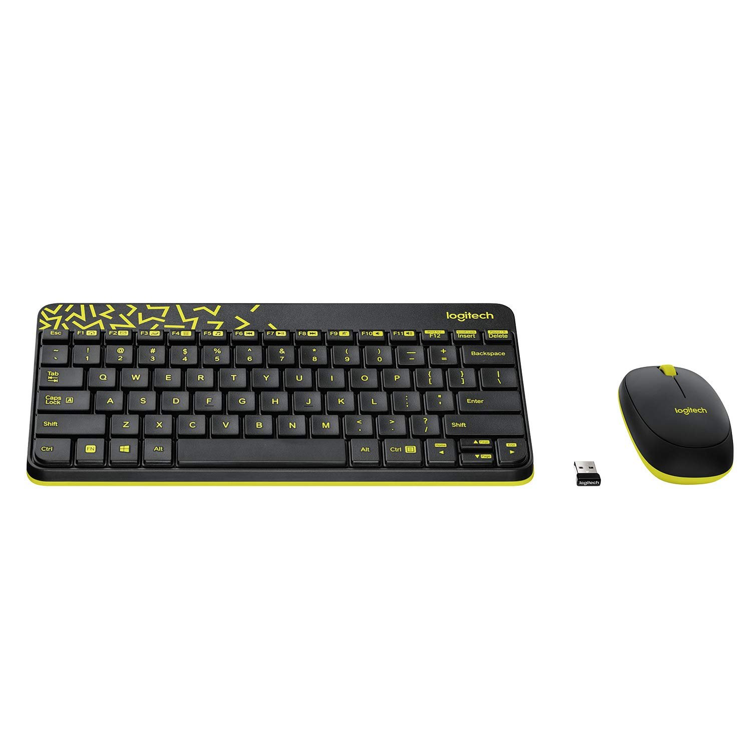 Logitech MK240 Nano Wireless USB Keyboard and Mouse Set, 12 Function Keys 2.4GHz Wireless, 1000DPI, Spill-Resistant Design, PC/Mac, Black/Chartreuse Yellow - Image 2