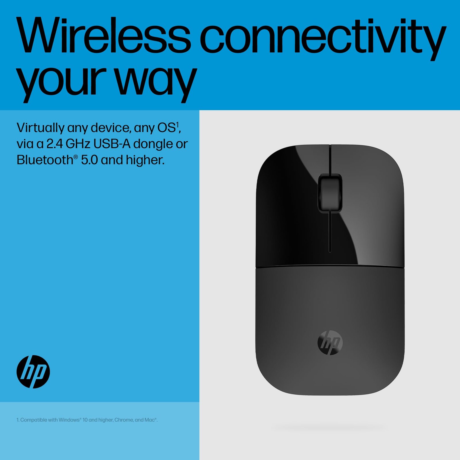HP Z3700 Dual Black Mouse, Bluetooth 5.0, USB-A dongle, 2.4 GHz Wireless Connection, Multi-Surface Tracking, Silent clicks, Up to 1600 dpi, 16-Month Battery Life, 3-Year Warranty, 50g, Black, 758A8AA - Image 3