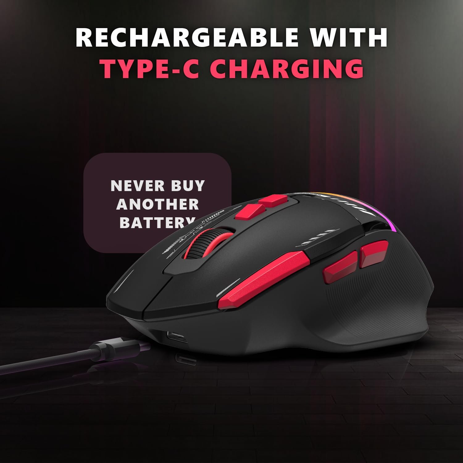 EvoFox Blaze 2 Wireless Gaming Mouse Tri-Mode Rechargeable, 12,800 DPI, 1000Hz Polling Rate, Ergonomic Design, RGB Lighting, 8 Programmable Buttons, Software Support - Image 8