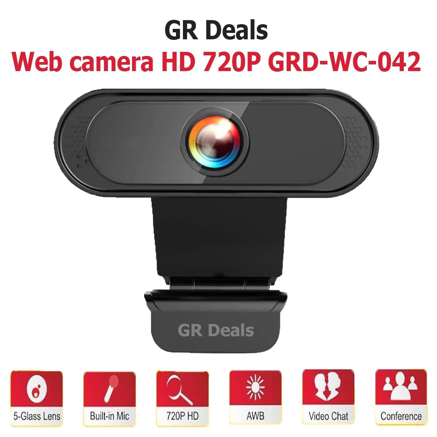 GR Deals 720P HD Webcam for PC Desktop & Laptop with Built-in Noise Isolating Microphone 720 HD Webcam with Built-in Microphone USB Connectivity (Black) - Image 3