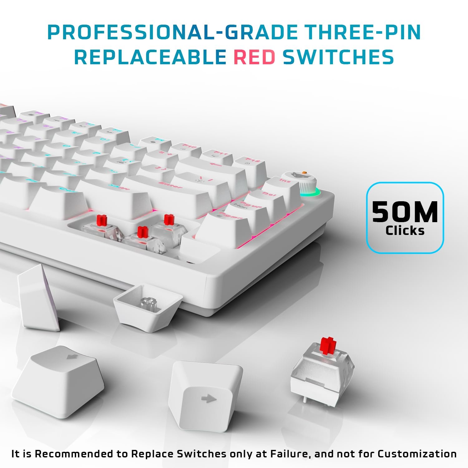 EvoFox Katana X2 TKL Mechanical Gaming Keyboard | 3โPin Replaceable Silent Red Switches, Dynamic Backlighting, All Keys AntiโGhosting, Volume Knob, Copilot, Xbox Gamebar, Screenshot & More (White) - Image 3
