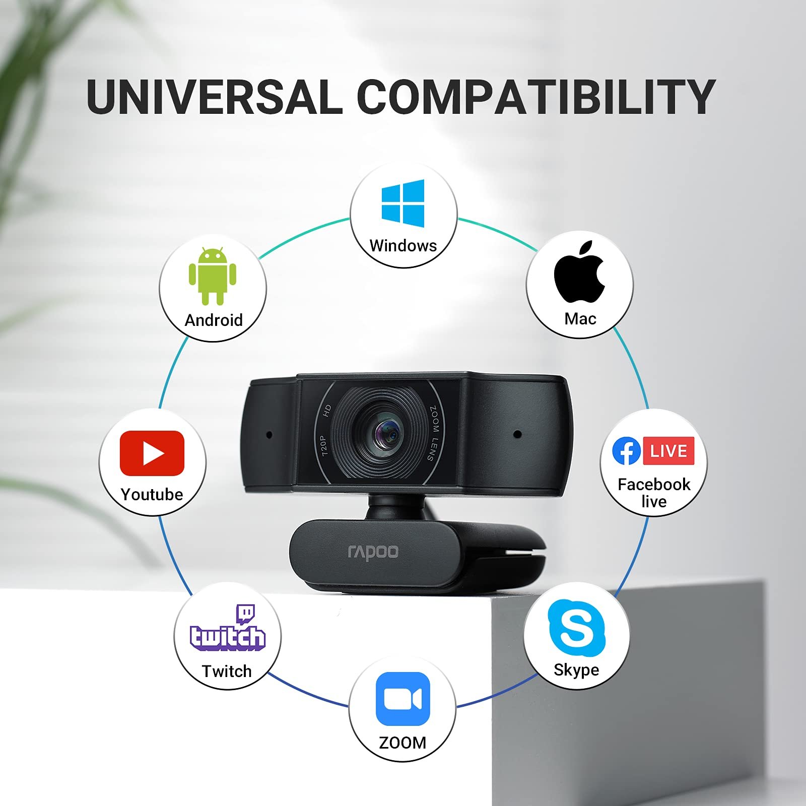 Rapoo C200 HD Web Camera | 720P HD |90° Wide Angle Lens |Built-in Omni Directional Noise Cancelling Microphone |Windows & iOS Support | 2 Yrs Warranty - Image 6