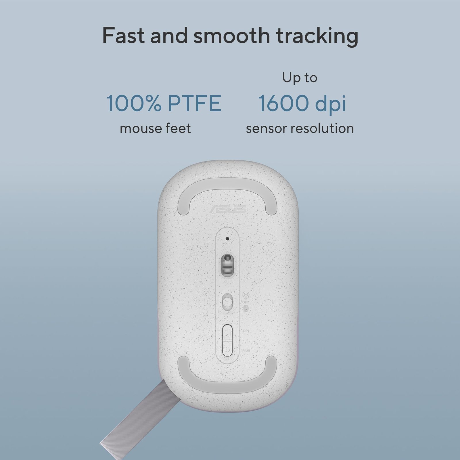 ASUS Marshmallow Md100 USB Mouse, Silent Button, Up to 1600 Dpi, Dual-Mode Connection, (Grey) - Image 3