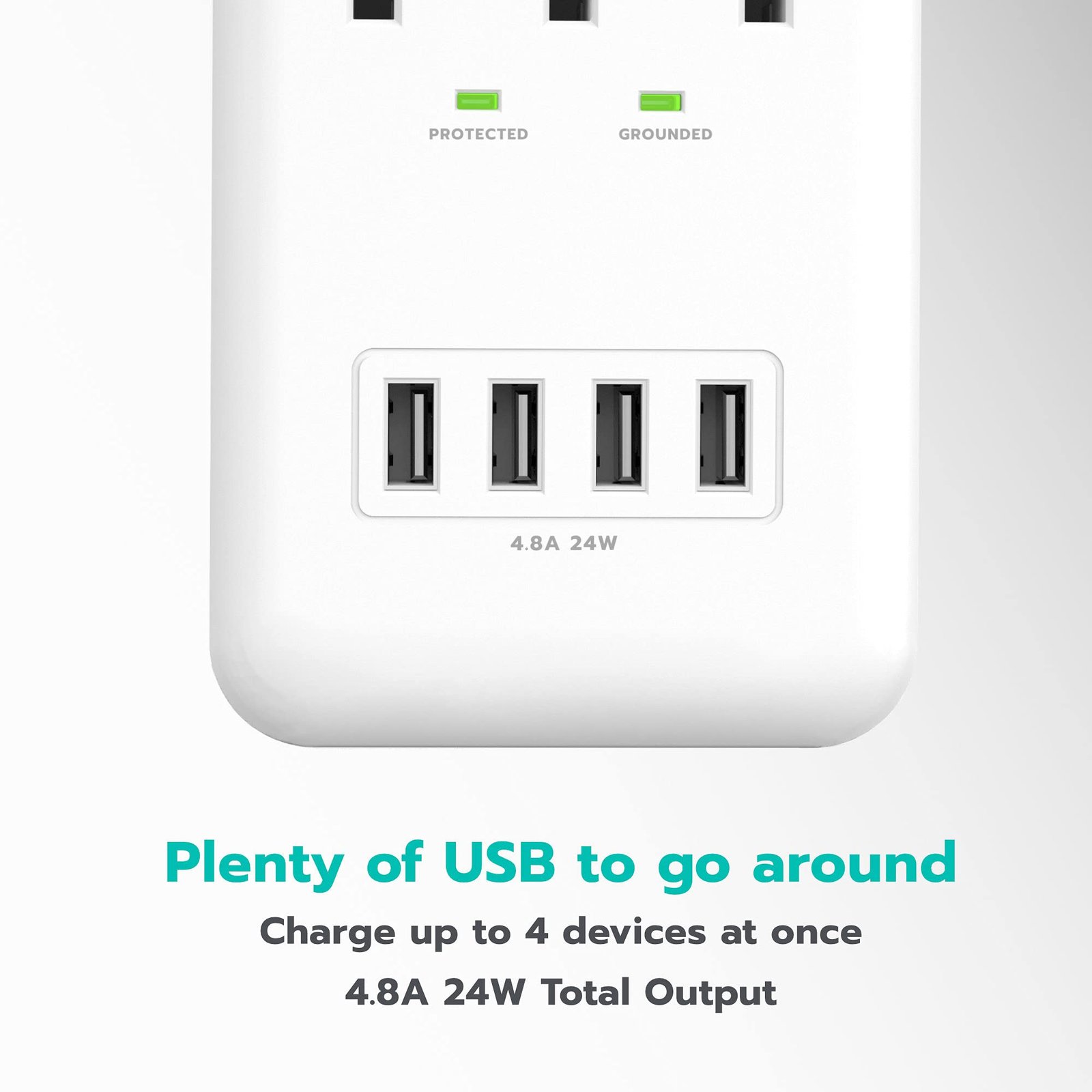 KMC 3-Outlet Wall Mount Surge Protector 1200 Joules with 4.8 AMP USB Charging Ports, 4 USB Charging Ports and 1 Phone Holders for Home, School, Office, ETL Certified - Image 5