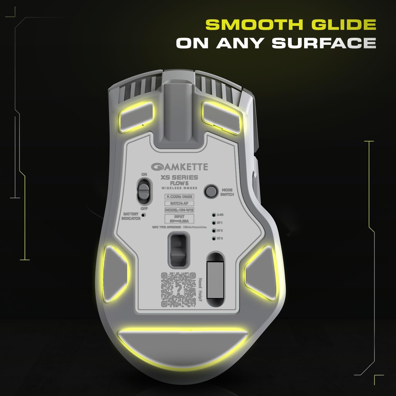 Amkette XS Series Flow S Ergonomic Wireless Mouse/Bluetooth Mouse with Side Scroll, 2.4G + 3×BT, 7 Buttons, Multi-OS, 3200 DPI Adjustable, 1000Hz Polling, 800mAh Rechargeable