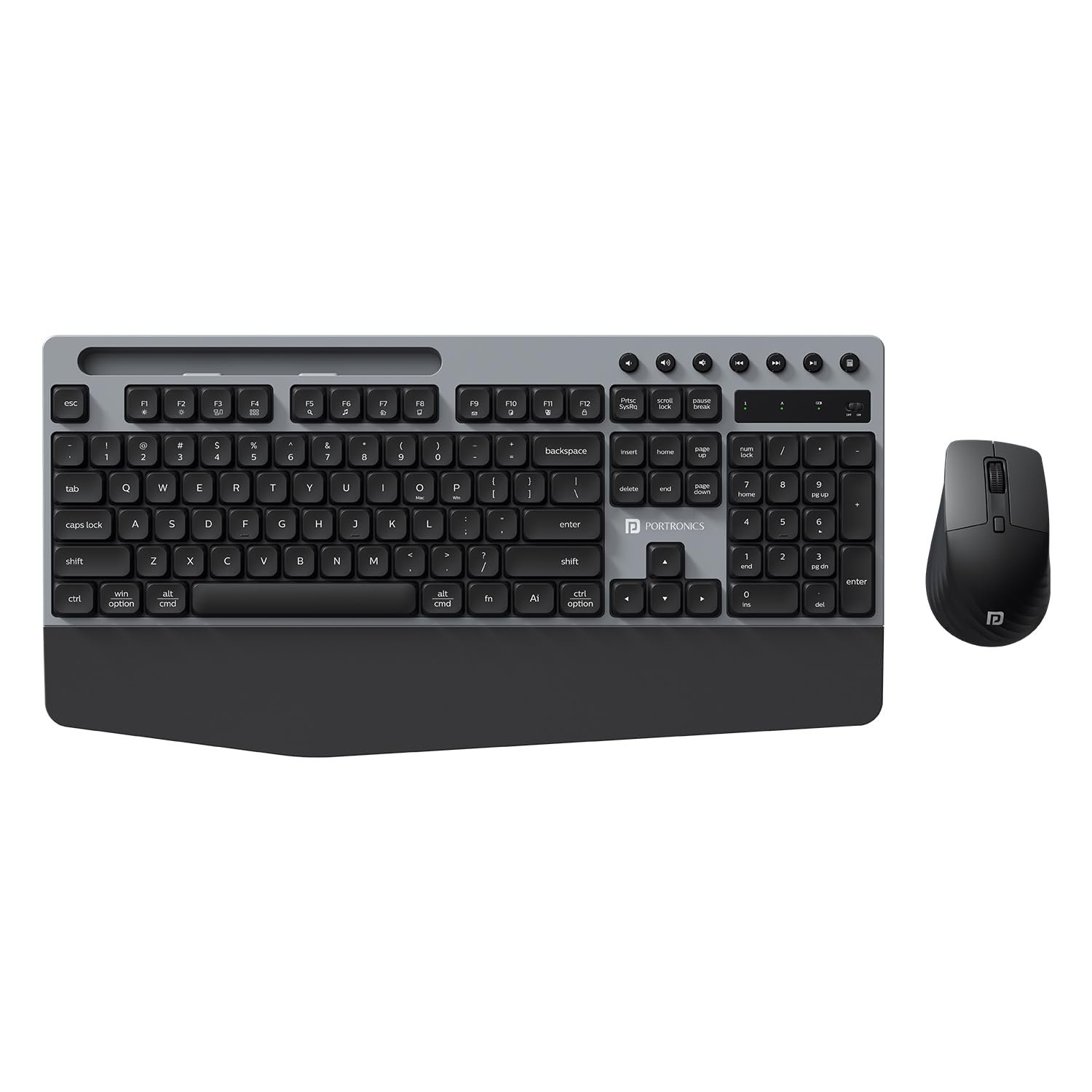Portronics Key10 Combo Wireless Keyboard and Mouse Set with Wrist Rest, Multimedia Hotkeys, USB Receiver, Adjustable DPI, AI Assistance, Long Key Life & Click Life for PC & Laptop (Grey) - Image 2