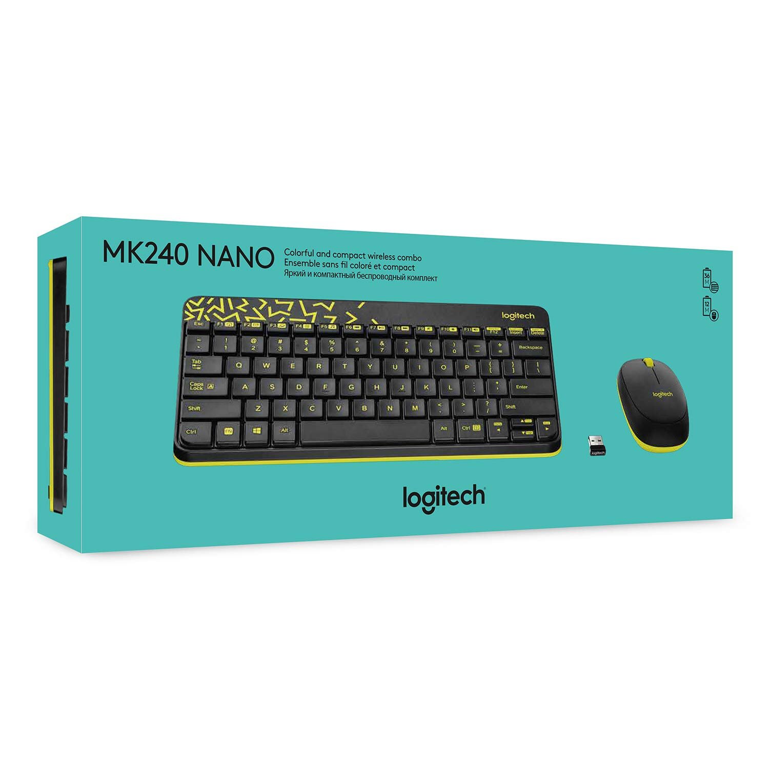 Logitech MK240 Nano Wireless USB Keyboard and Mouse Set, 12 Function Keys 2.4GHz Wireless, 1000DPI, Spill-Resistant Design, PC/Mac, Black/Chartreuse Yellow - Image 7