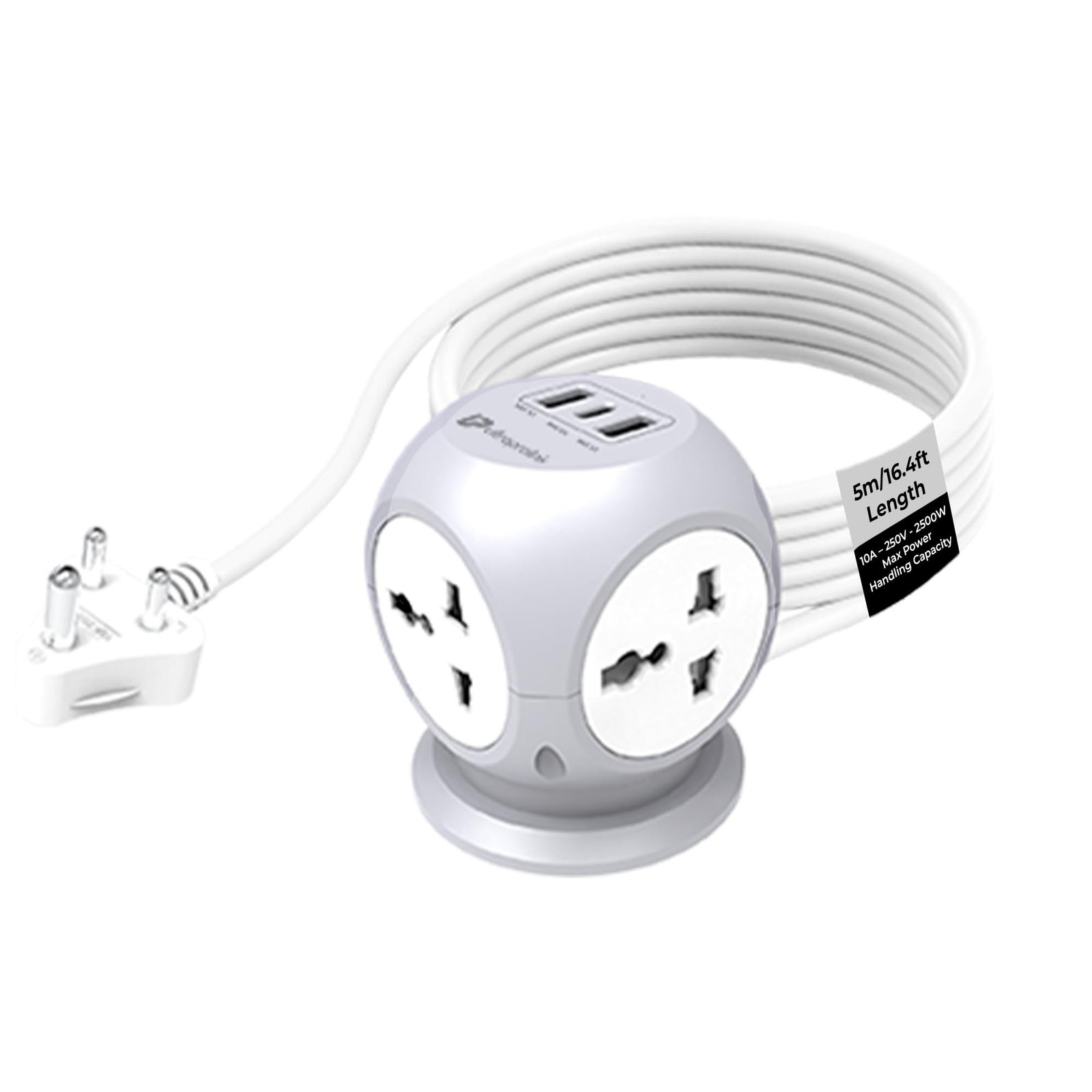 UltraProlink 7 in 1 Cube Extension Board Power Strip Multi-Ports|Device Safety with ISI Approved Heavy Duty Cable 5m/16.4’|Fast Charge iPhone 50% in 30 min|Type-C(PD 20W)+USB-A 20W &4AC Sockets|UM1222 - Image 2