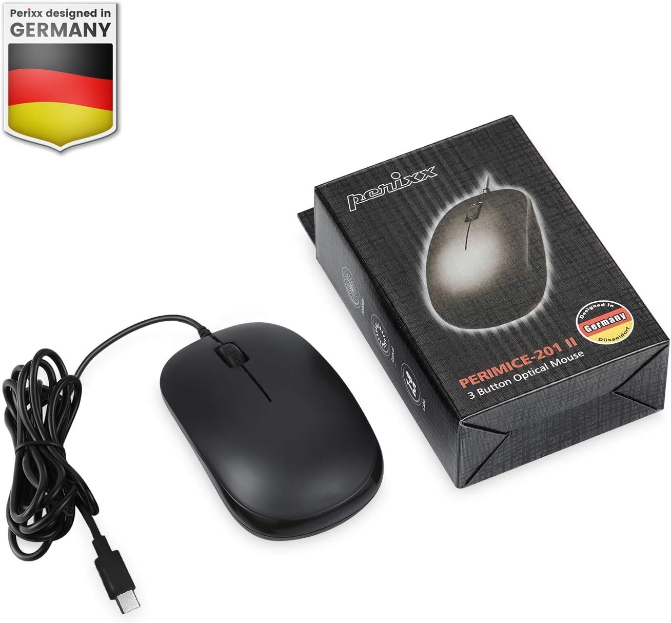 Perixx PERIMICE-201C USB-C Wired Optical Mouse – Ambidextrous 3-Button 1000 DPI Plug-&-Play Mouse with 6-Foot Cable for MacBook, Chromebook, Laptop & Tablet