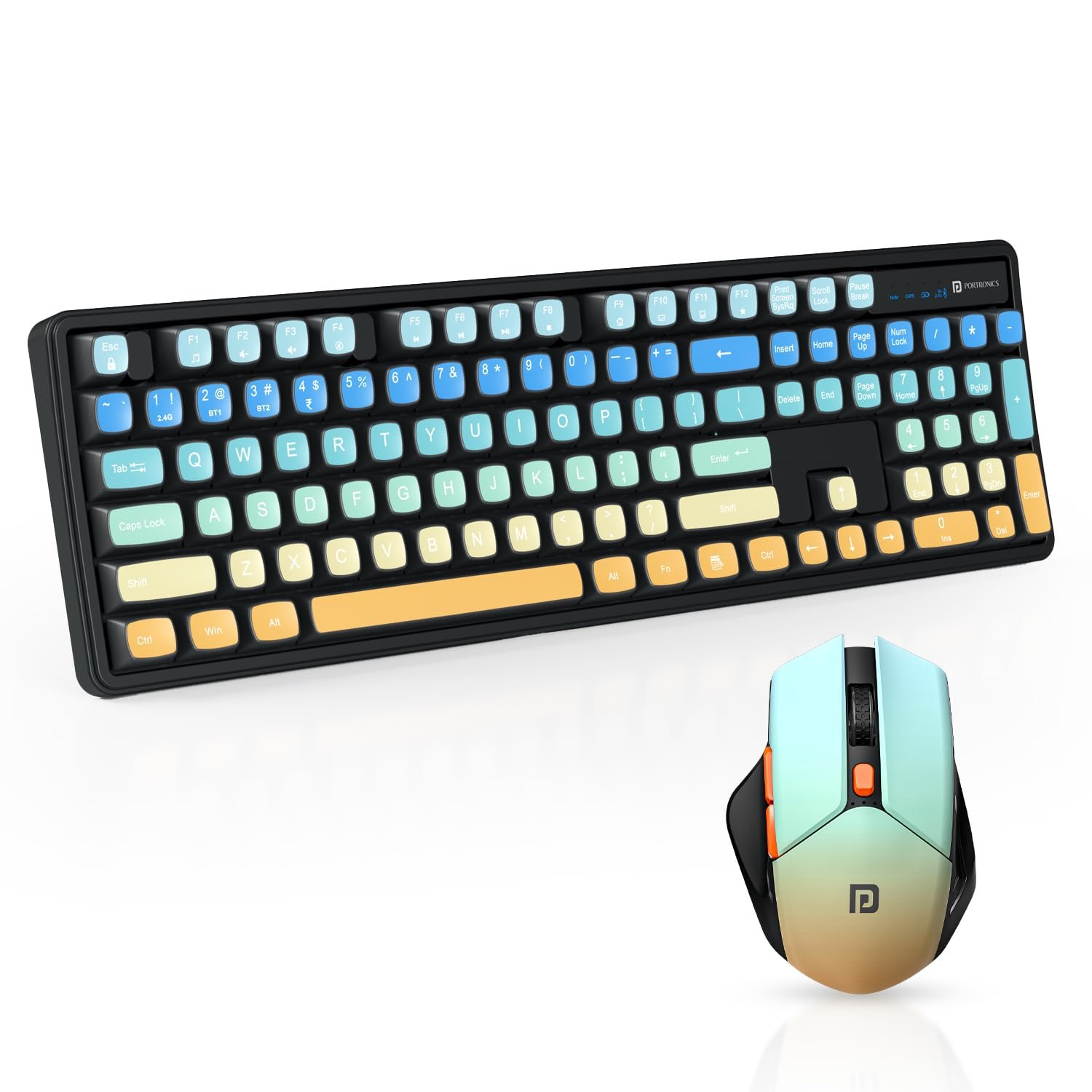 Portronics Key12 Combo Rechargeable Wireless Keyboard and Mouse Set, Bluetooth & 2.4GHz Wireless,Type-C Fast Charging,Gradient Keys, Noiseless Typing, High Precision Mouse, for PC & Laptop(Black) - Image 2