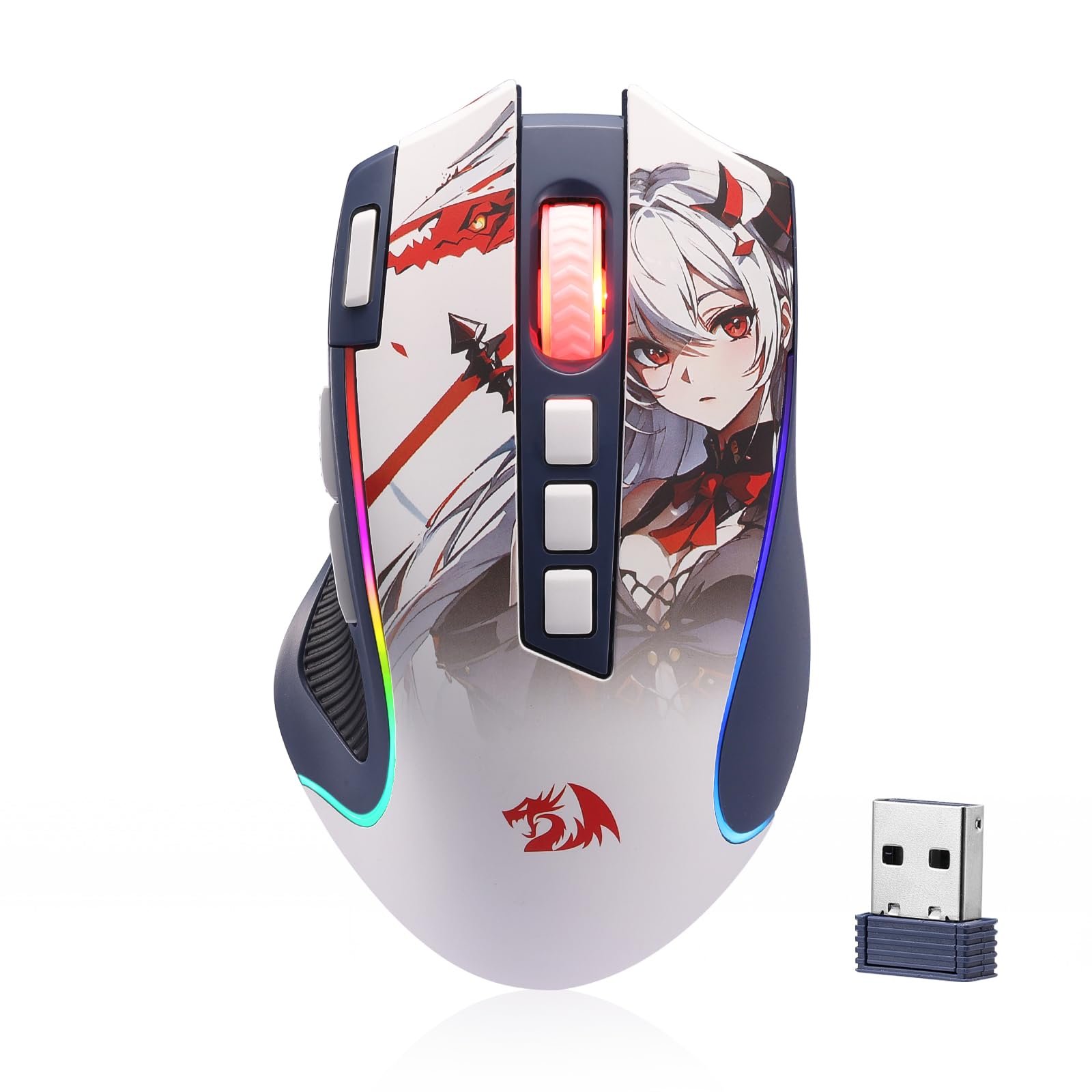 Redragon M612AK PRO RGB Gaming Mouse, 8000 DPI Wired/Wireless Optical Mouse with 9 Programmable Buttons & 7 Backlit Modes, BT & 2.4G Wireless, Software Supports DIY Keybinds Rapid Fire Button - Image 2