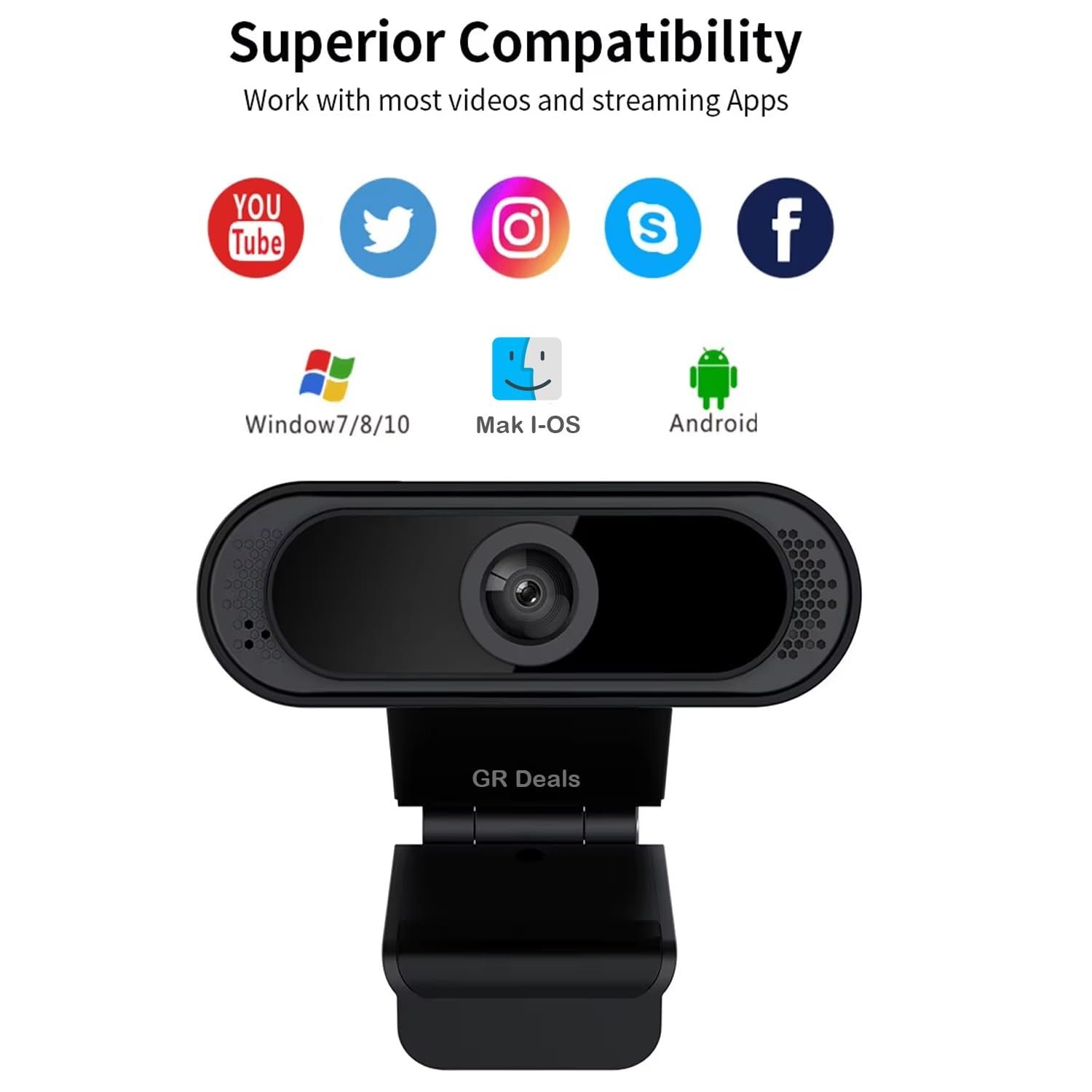 GR Deals Webcam HD 720P, Noise Isolated Microphone with Computer HD Streaming Web cam for Desktop & Laptop with mic with Wide Angle Lens & Large Sensor for Superior Low Light, Optical. (Black) - Image 8