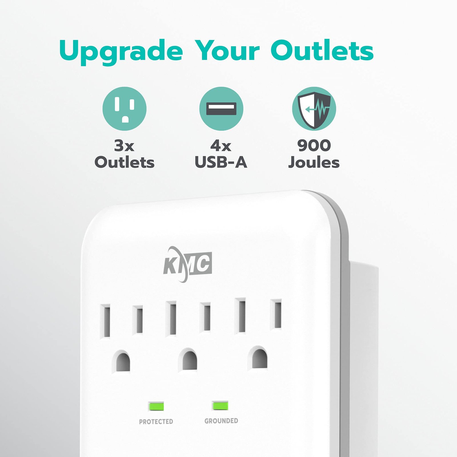KMC 3-Outlet Wall Mount Surge Protector 1200 Joules with 4.8 AMP USB Charging Ports, 4 USB Charging Ports and 1 Phone Holders for Home, School, Office, ETL Certified - Image 3