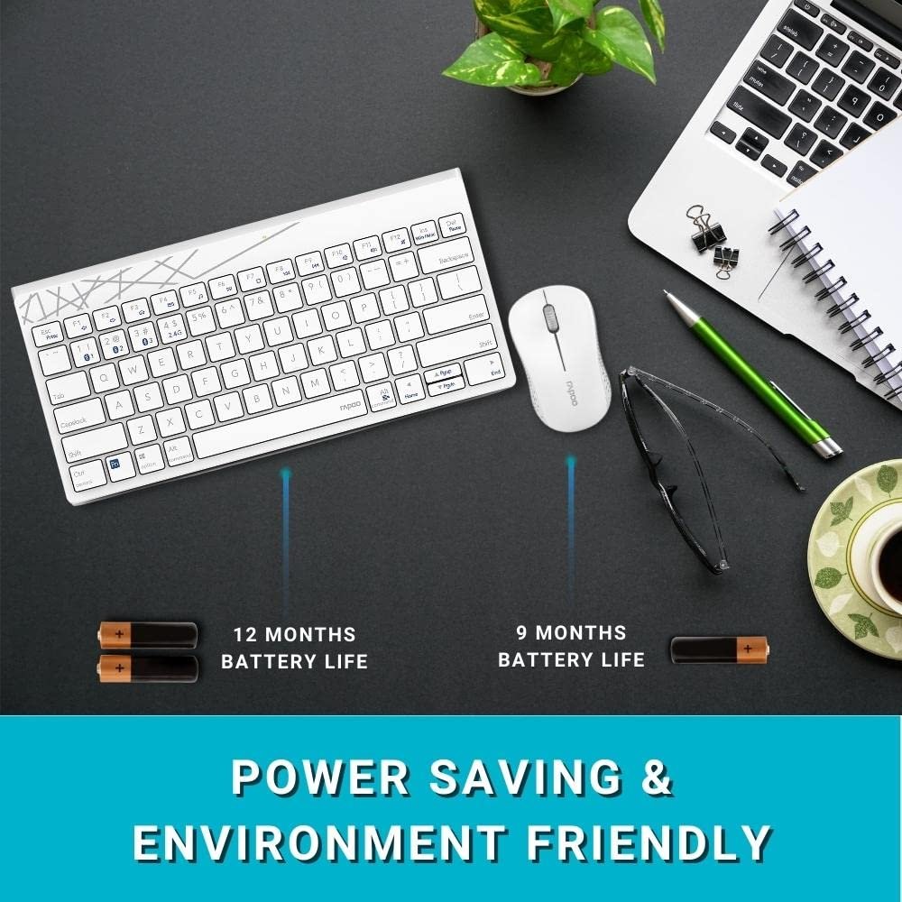 Rapoo 8000M Multi-Device Wireless & Bluetooth Keyboard & Mouse Combo | Spill Resistant |2.4GHz, BT 3.0 & 4.0 | 1300 DPI | Windows & Mac OS Support |Silent Keys | 3 Yrs Warranty |Silent |Black