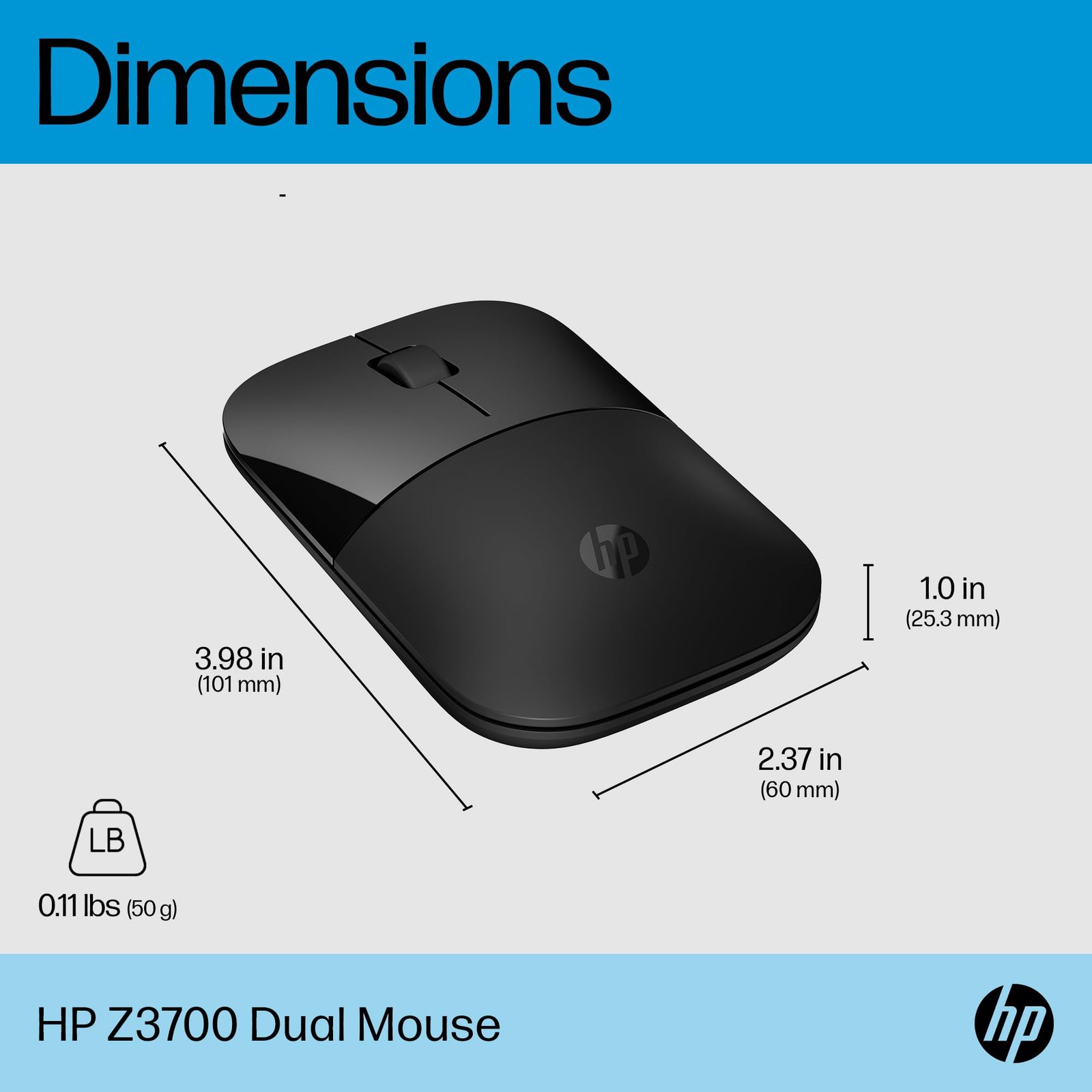 HP Z3700 Dual Black Mouse, Bluetooth 5.0, USB-A dongle, 2.4 GHz Wireless Connection, Multi-Surface Tracking, Silent clicks, Up to 1600 dpi, 16-Month Battery Life, 3-Year Warranty, 50g, Black, 758A8AA - Image 5