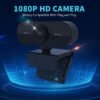 QIWA 1080P Full HD USB Webcam with Microphone – Widescreen 90° View for Video Calling & Live Streaming – Compatible with Desktop & Laptop (Black)