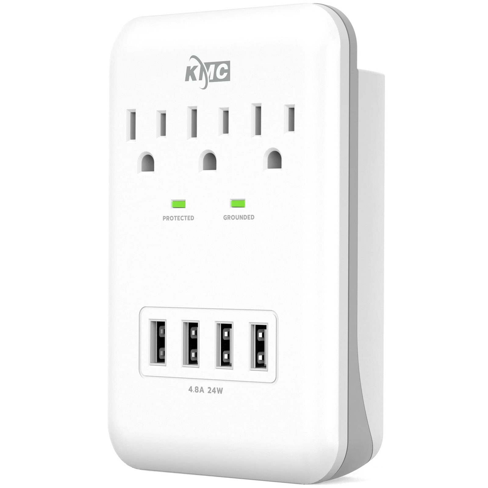 KMC 3-Outlet Wall Mount Surge Protector 1200 Joules with 4.8 AMP USB Charging Ports, 4 USB Charging Ports and 1 Phone Holders for Home, School, Office, ETL Certified - Image 2