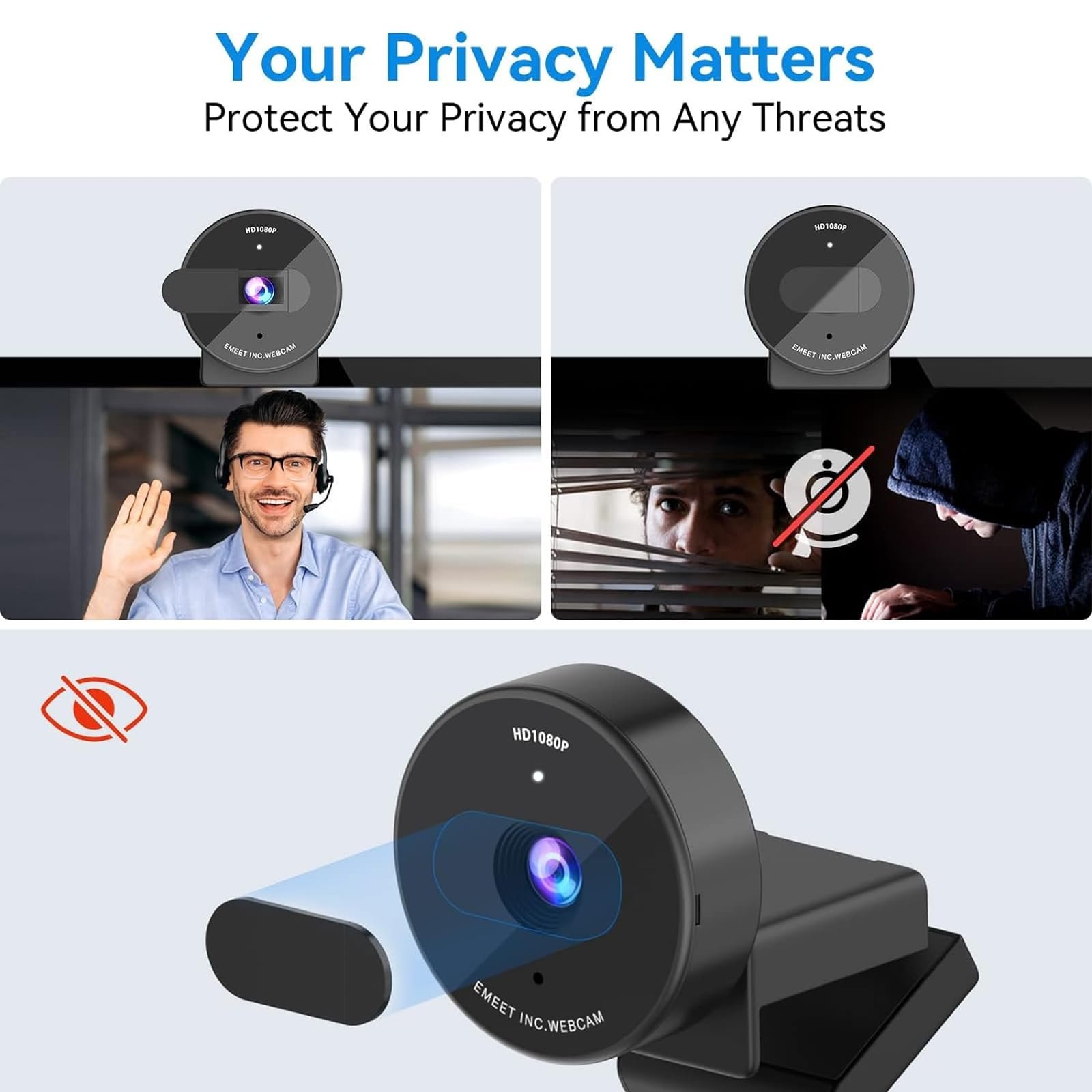 eMeet 1080P Webcam-USB Webcam With Microphone & Physical Privacy Cover,Noise-Canceling Mic,Auto Light Correction,C950 Ultra Compact FHD Web Cam W/ 70°View For Meeting/Online Classes/Zoom/Youtube,Black - Image 3