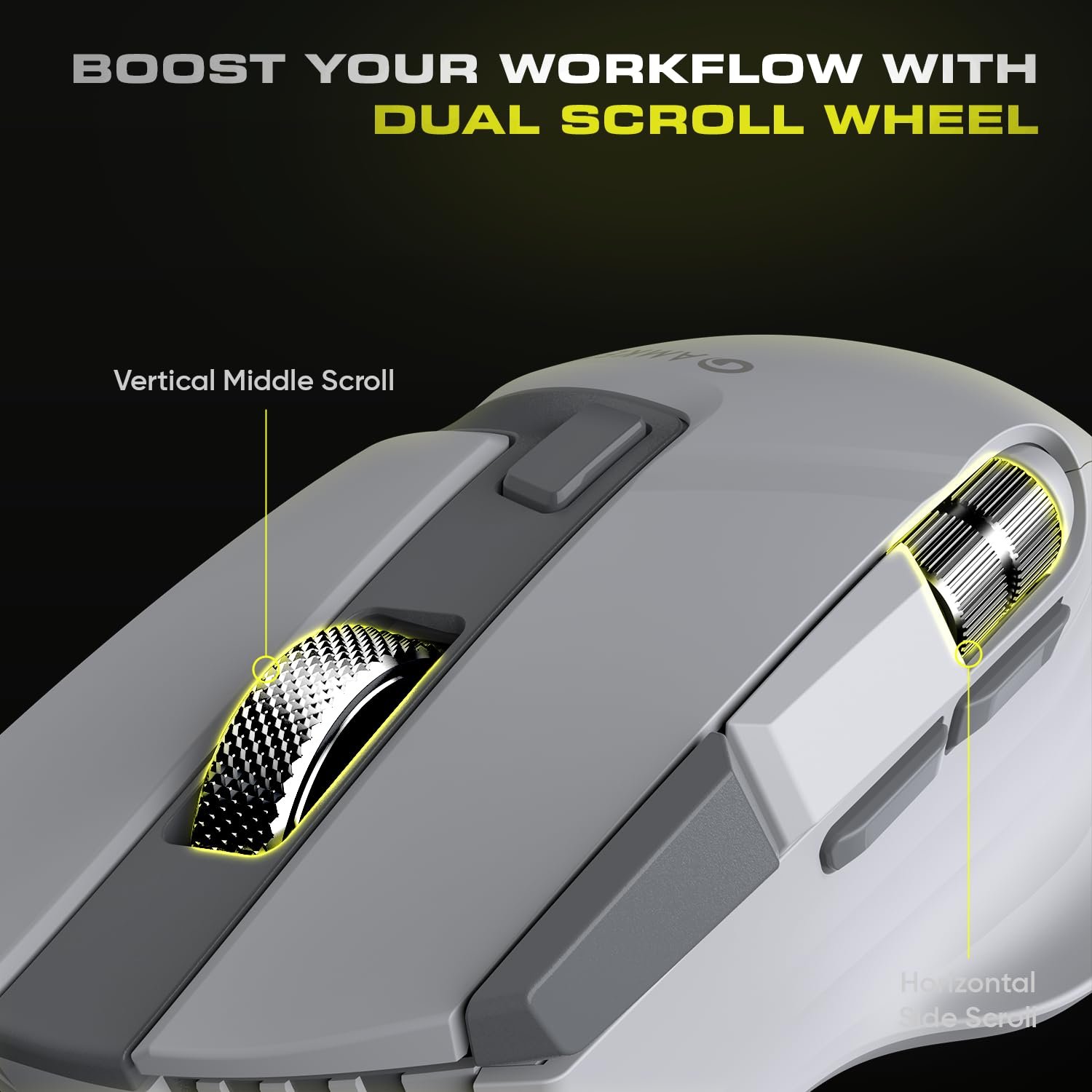 Amkette XS Series Flow S Ergonomic Wireless Mouse/Bluetooth Mouse with Side Scroll, 2.4G + 3×BT, 7 Buttons, Multi-OS, 3200 DPI Adjustable, 1000Hz Polling, 800mAh Rechargeable - Image 4