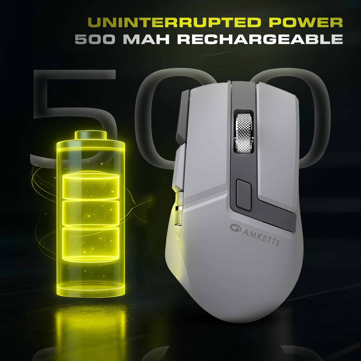 Amkette XS Series Flow S Ergonomic Wireless Mouse/Bluetooth Mouse with Side Scroll, 2.4G + 3×BT, 7 Buttons, Multi-OS, 3200 DPI Adjustable, 1000Hz Polling, 800mAh Rechargeable - Image 7