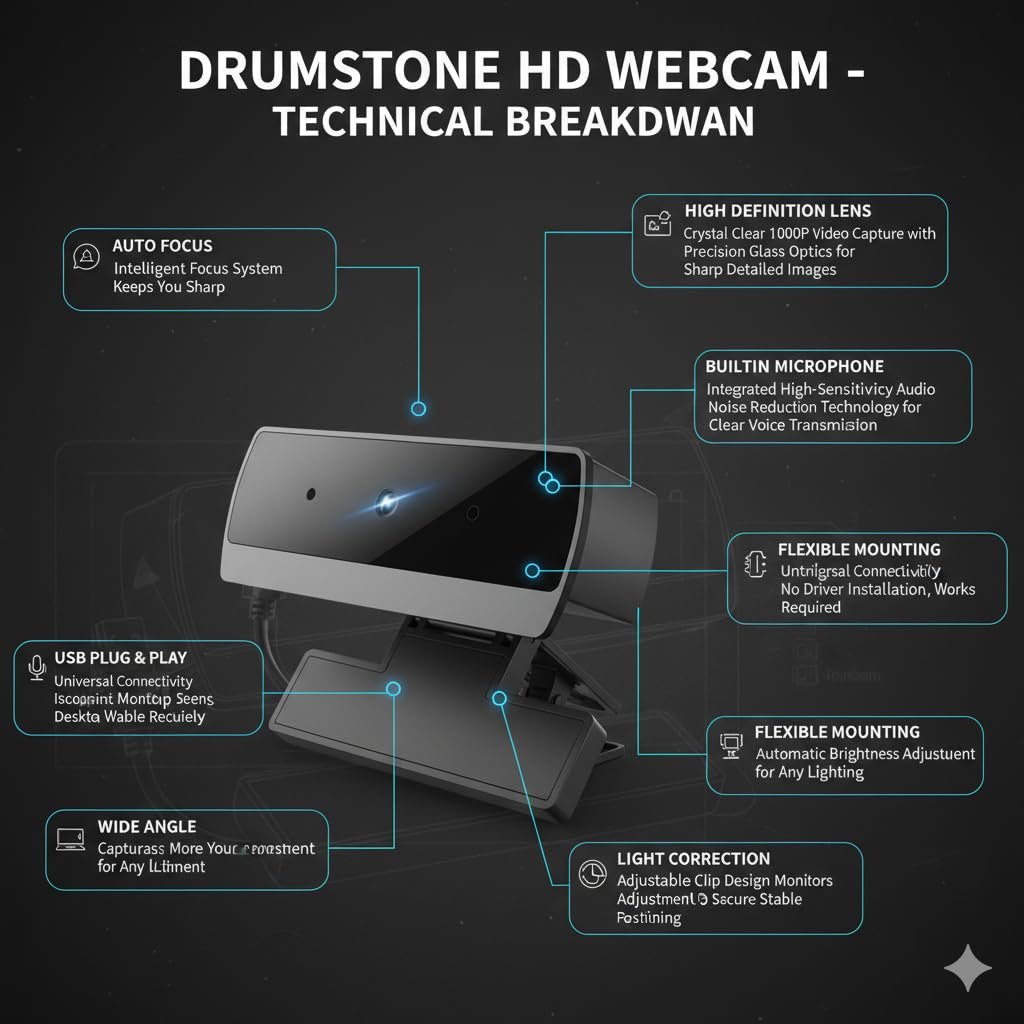 Drumstone HD Webcam with Built-in Microphone, USB Plug & Play Camera for Online Classes, Video Calling, Streaming, Office Meetings and Laptop/Desktop Compatibility - Image 6