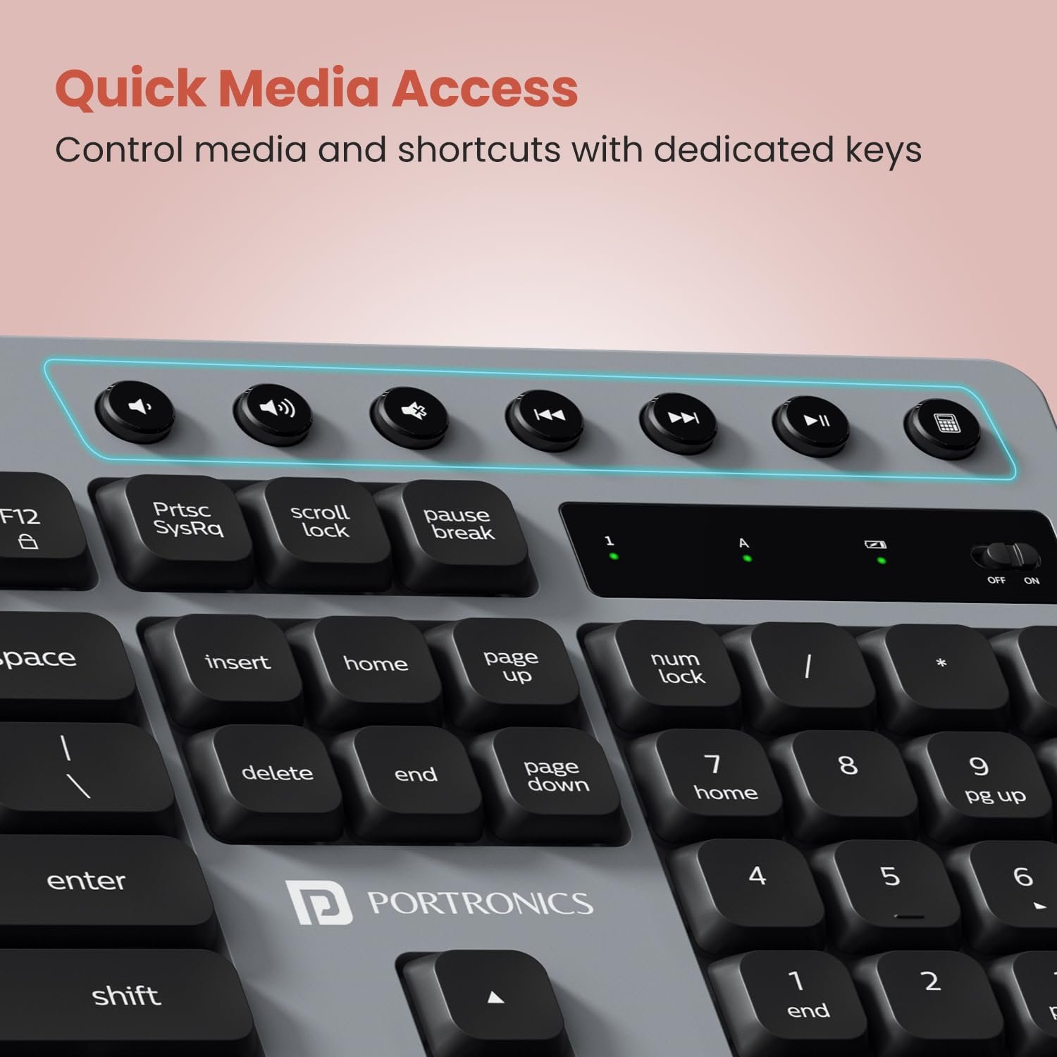 Portronics Key10 Combo Wireless Keyboard and Mouse Set with Wrist Rest, Multimedia Hotkeys, USB Receiver, Adjustable DPI, AI Assistance, Long Key Life & Click Life for PC & Laptop (Grey) - Image 5