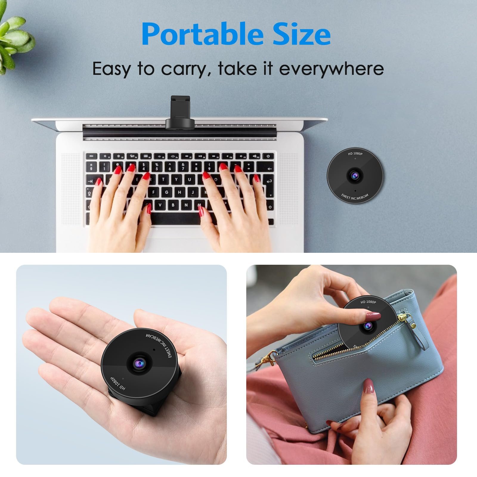 eMeet 1080P Webcam-USB Webcam With Microphone & Physical Privacy Cover,Noise-Canceling Mic,Auto Light Correction,C950 Ultra Compact FHD Web Cam W/ 70°View For Meeting/Online Classes/Zoom/Youtube,Black - Image 9