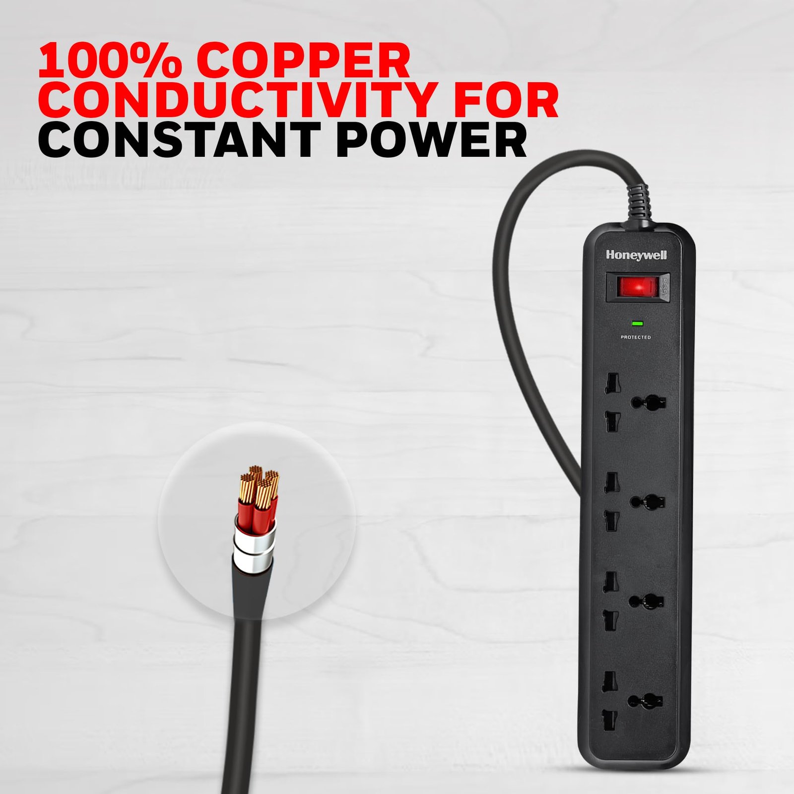 Honeywell Surge Protector, 4 Universal Sockets,15000Amp, 2 Meter Cord, Device Secure Warranty, Automatic Overload Protection, Spike Guard/Extension Board, Master Switch, 3Years Manufacturer Warranty - Image 5