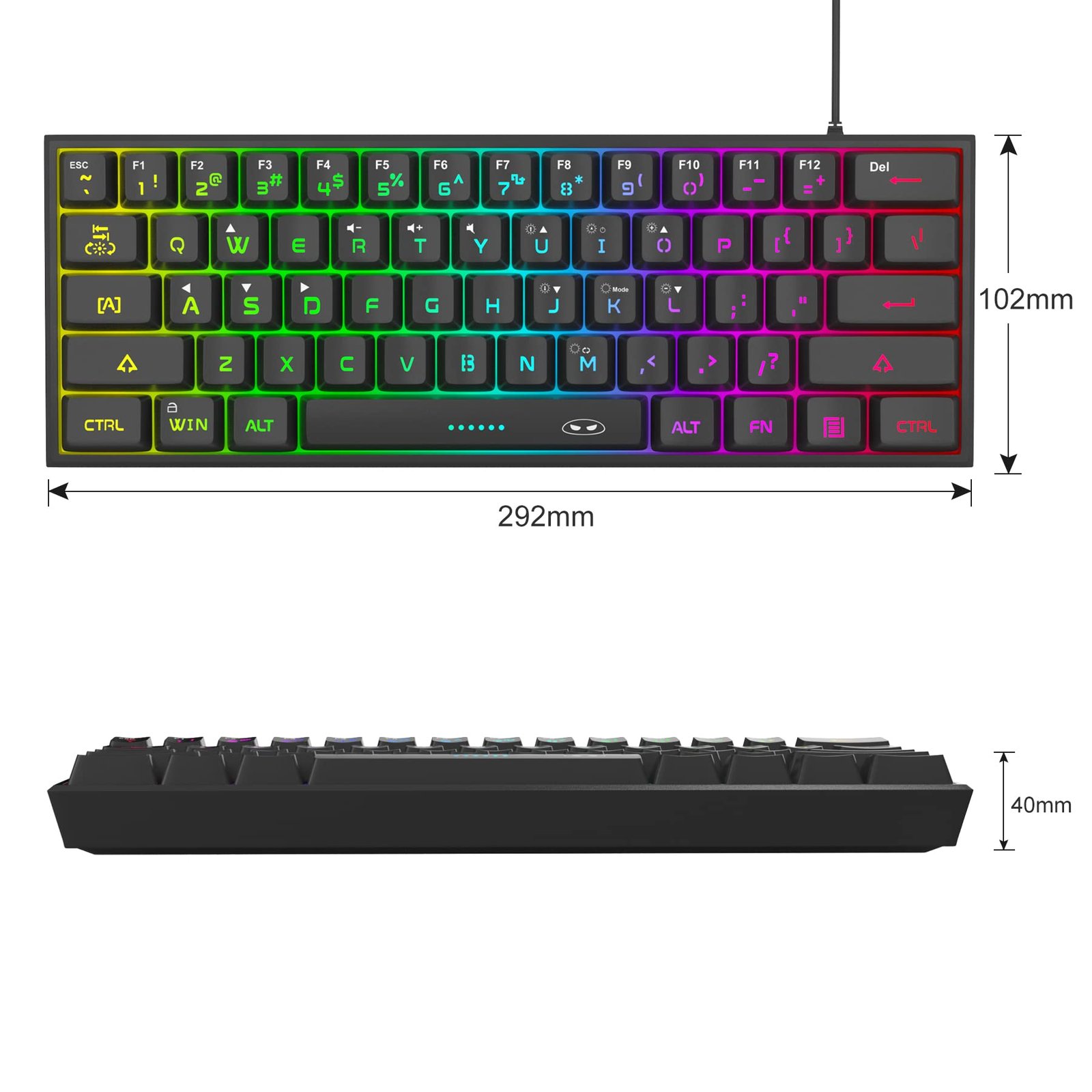 MageGee Mini 60% Gaming Keyboard, RGB Backlit 61 Key Ultra-Compact Keyboard, Ts91 Ergonomic Waterproof Mechanical Feeling Office Computer Keyboard for Pc, Mac, Ps4, Xbox One Gamer, Wired (Black) - Image 7