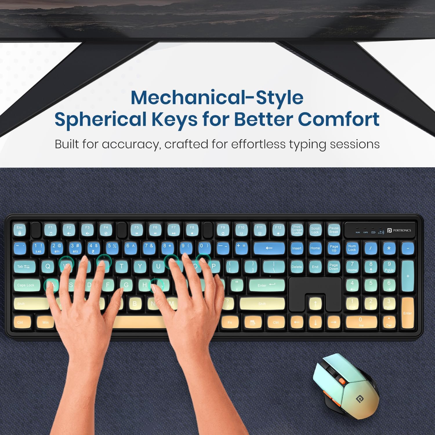 Portronics Key12 Combo Rechargeable Wireless Keyboard and Mouse Set, Bluetooth & 2.4GHz Wireless,Type-C Fast Charging,Gradient Keys, Noiseless Typing, High Precision Mouse, for PC & Laptop(Black) - Image 4