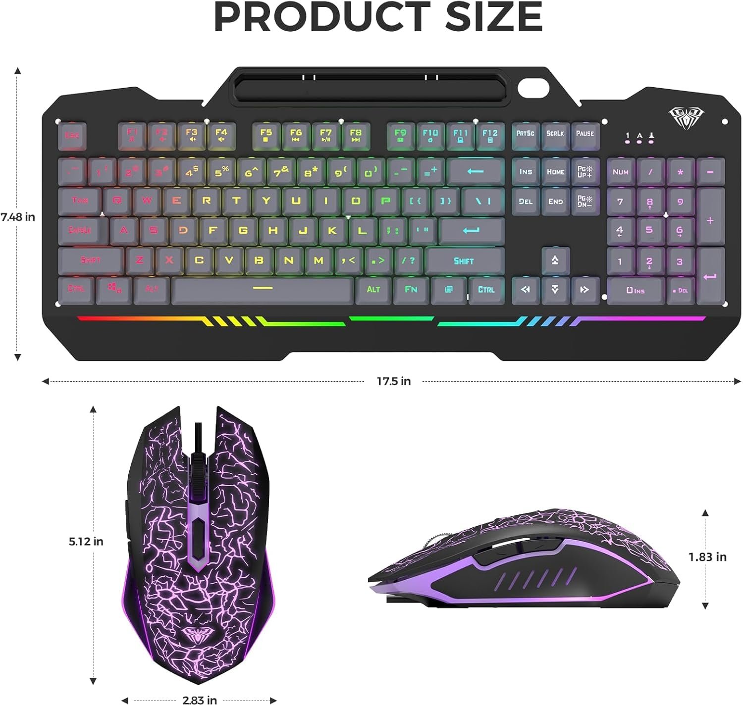 Aula T102 Gaming Keyboard and Mouse Combo | RGB Backlit Membrane Keyboard and Gaming Mouse | Wired Keyboard & Mouse Set for Windows PC Gamers (Black Panel | Grey Keycaps)