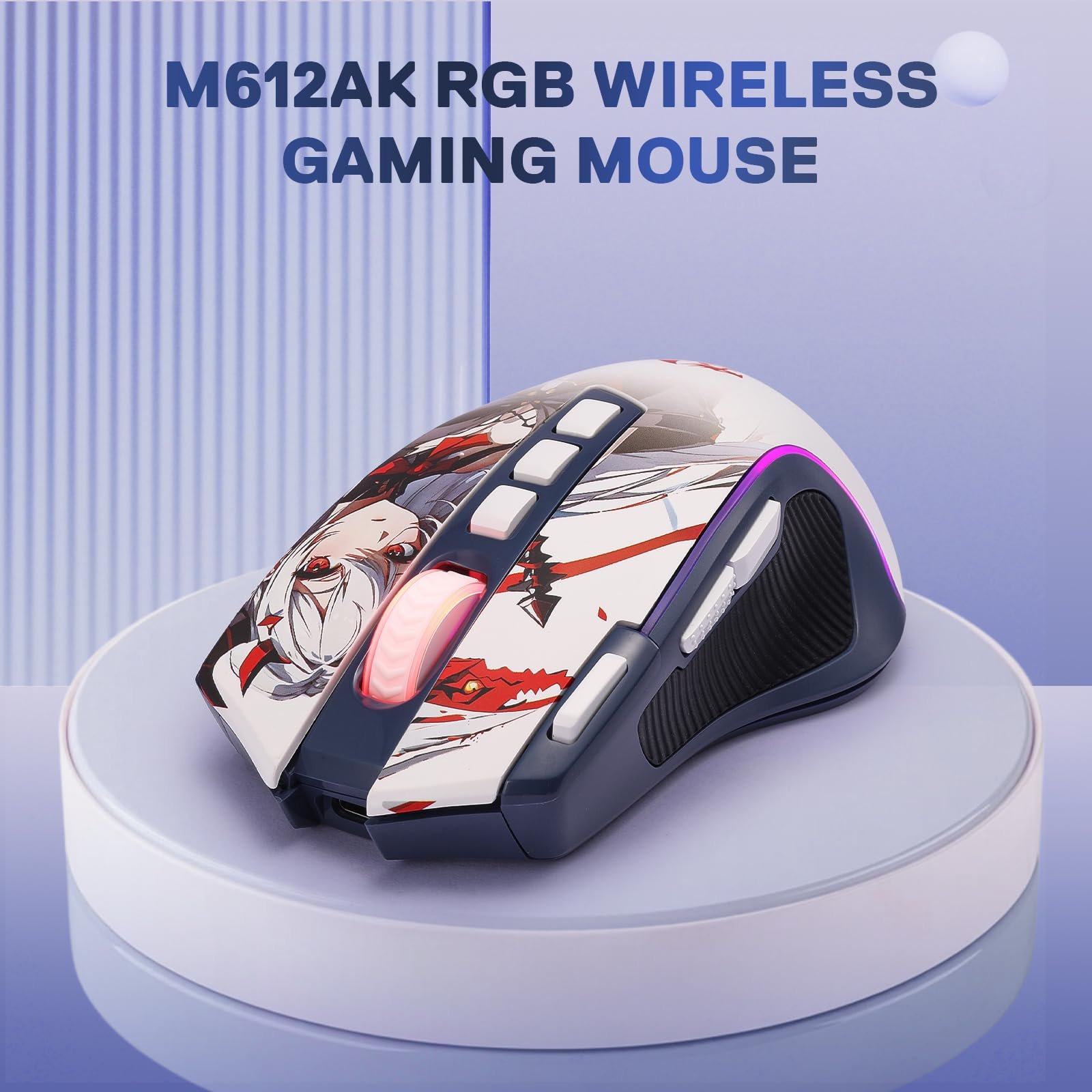 Redragon M612AK PRO RGB Gaming Mouse, 8000 DPI Wired/Wireless Optical Mouse with 9 Programmable Buttons & 7 Backlit Modes, BT & 2.4G Wireless, Software Supports DIY Keybinds Rapid Fire Button - Image 8