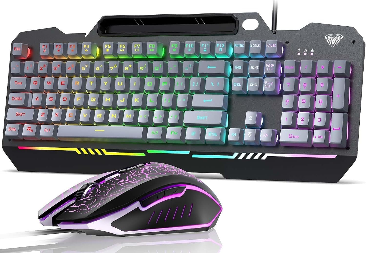 Aula T102 Gaming Keyboard and Mouse Combo | RGB Backlit Membrane Keyboard and Gaming Mouse | Wired Keyboard & Mouse Set for Windows PC Gamers (Black Panel | Grey Keycaps) - Image 2